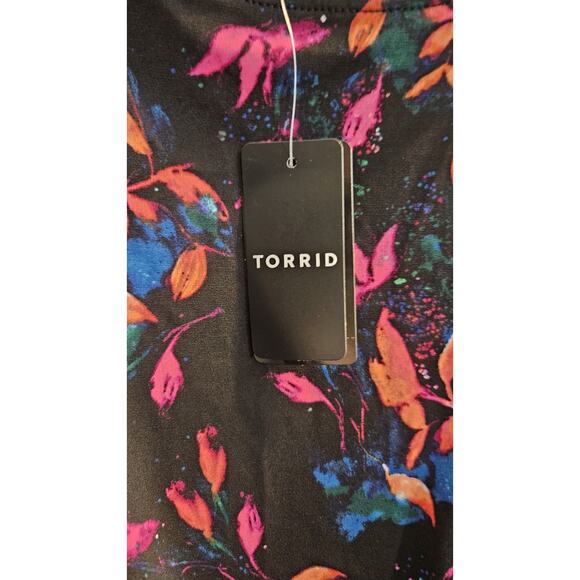 Torrid NWT Dress 3X Midi Sleeveless Stretch Floral Ruching Black Multicolor - Picture 6 of 10